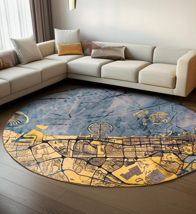 7' X 9' Abstract Washable Area Rug With UV Protection (610082) - Gold / Blue