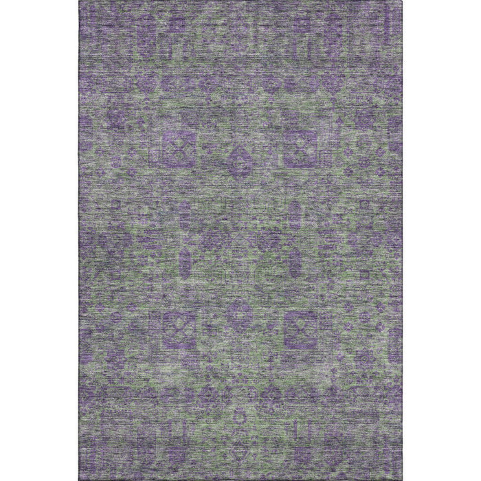 10' X 14' Floral Washable Area Rug With UV Protection (653380) - Fern Green / Purple