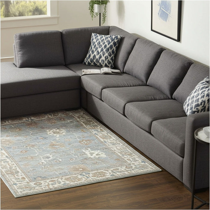 9' X 12' Floral Distressed Area Rug - Blue