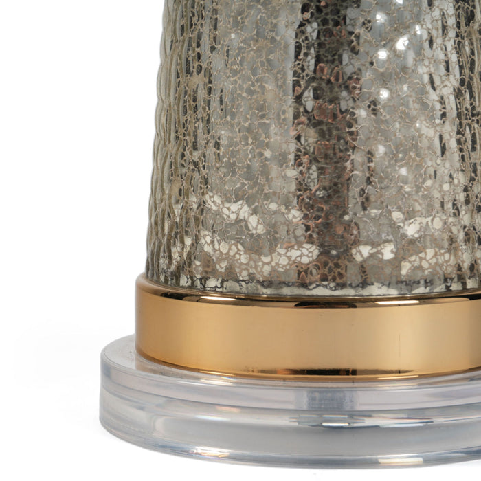 32" Metallic Glass LED Table Lamp With Drum Shade - Beige / Silver / Gold