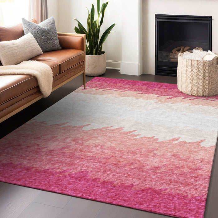 10' X 14' Striped Washable Area Rug With UV Protection - Blush And Ivory