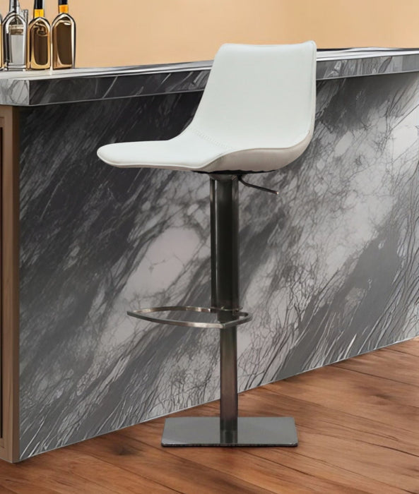 Faux Leather And Stainless Steel Swivel Bar Height Bar Chair - White And Silver