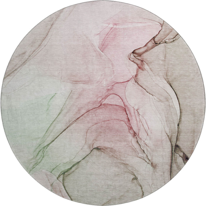 8' Abstract Washable Round Rug With UV Protection (646617) - Blush / Ivory