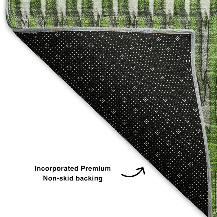 10' X 14' Striped Washable Area Rug With UV Protection (650476) - Green / Ivory / Gray