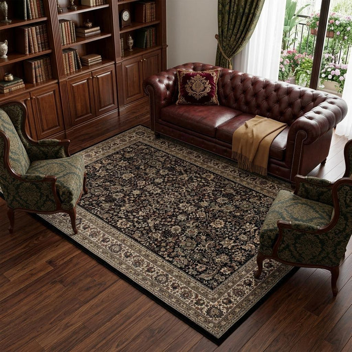 7' X 10' Oriental Area Rug (574343) - Black / Ivory