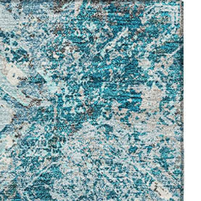 9' X 12' Diamond Washable Area Rug With UV Protection - Teal