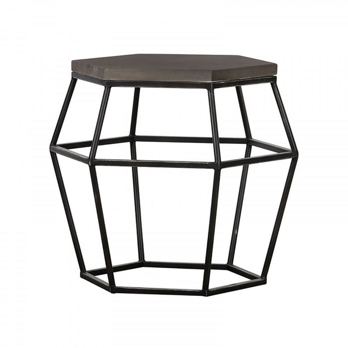 Modern Concrete Metal Hexagonal End Table - Gray And Black