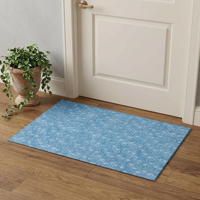 3' X 5' Geometric Washable Area Rug With UV Protection (647063) - Blue / Ivory