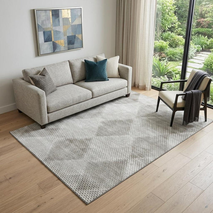 5' X 8' Geometric Washable Area Rug With UV Protection (648186) - Gray / Ivory