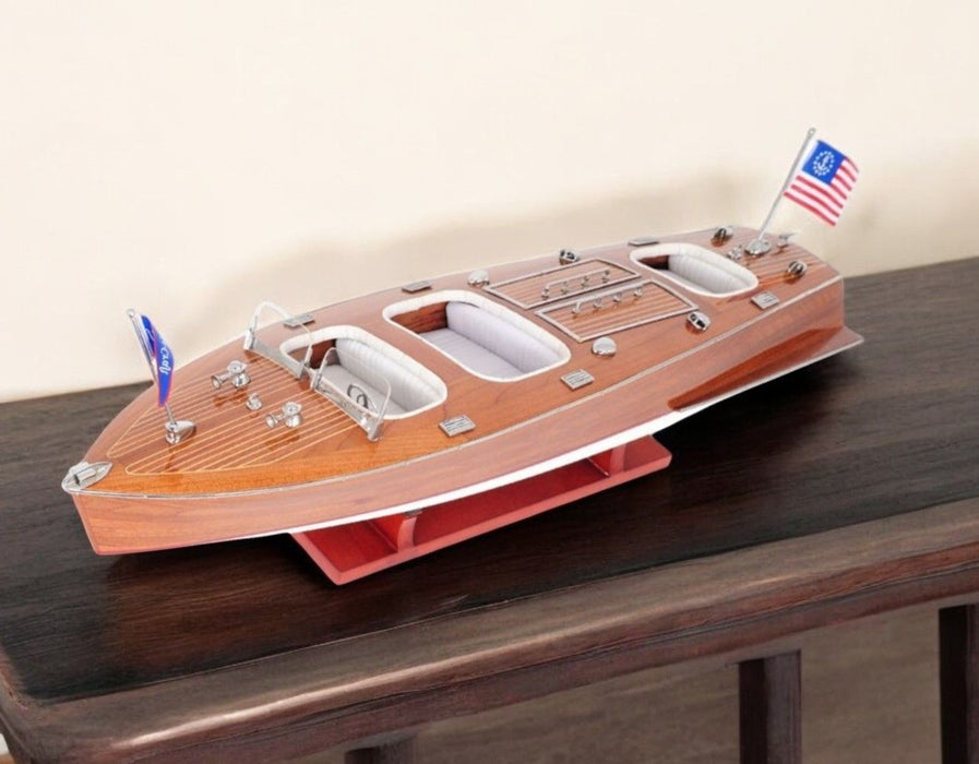Hand Painted Model Boat Tabletop Sculpture (401867) - Brown