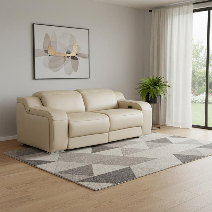 Italian Leather Power Reclining Loveseat (633750) - Beige / Silver