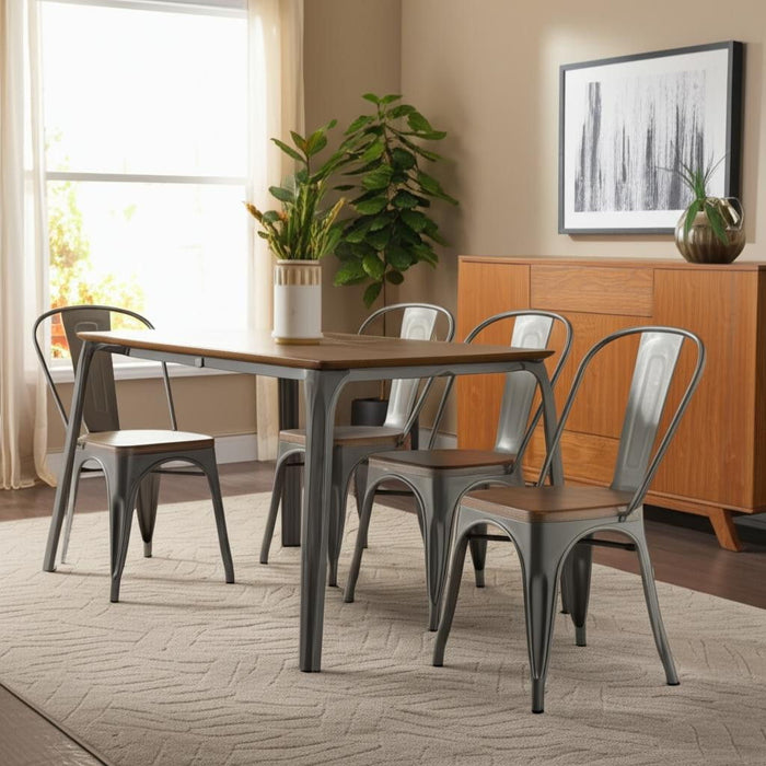 Solid Wood Open Back Dining Side Chairs (Set of 4) - Brown / Gray