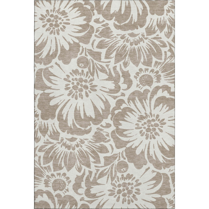 10' X 14' Floral Washable Area Rug With UV Protection (648706) - Taupe / Ivory