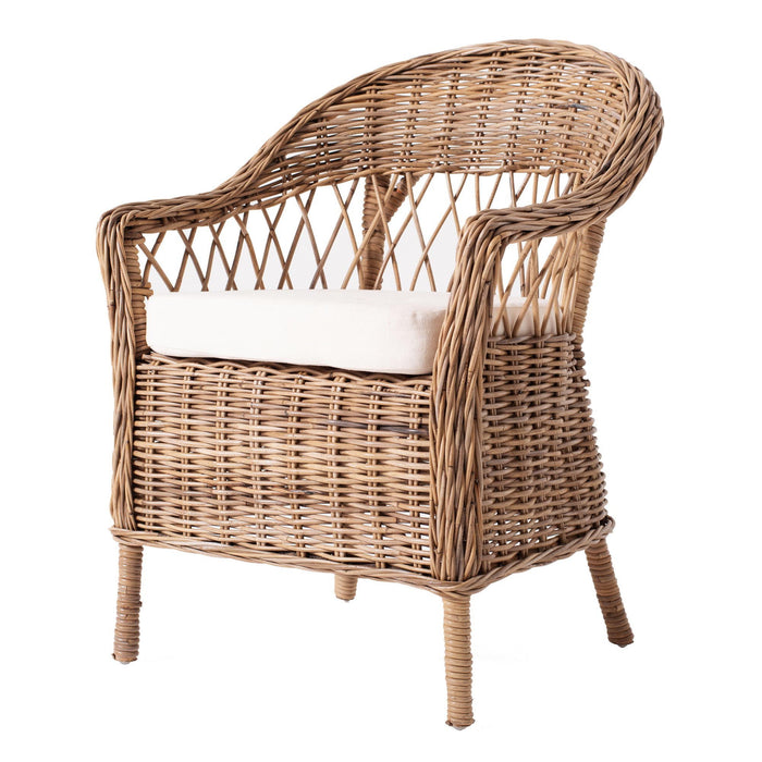 Semi Circle Back Wicker Chairs With Seat Cushions (Set of 2) - Natural