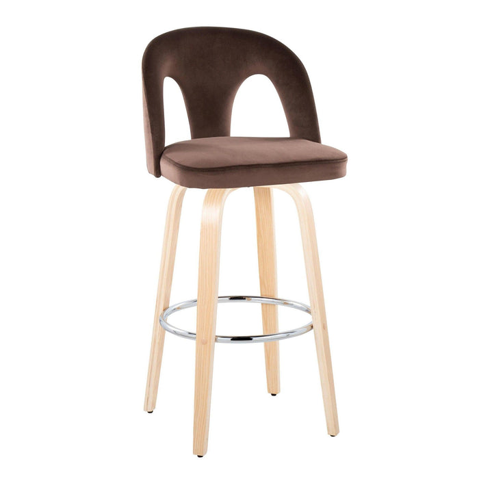 Ava - Upholstered Fixed-Height Barstool (Set of 2) - Natural Wood Base
