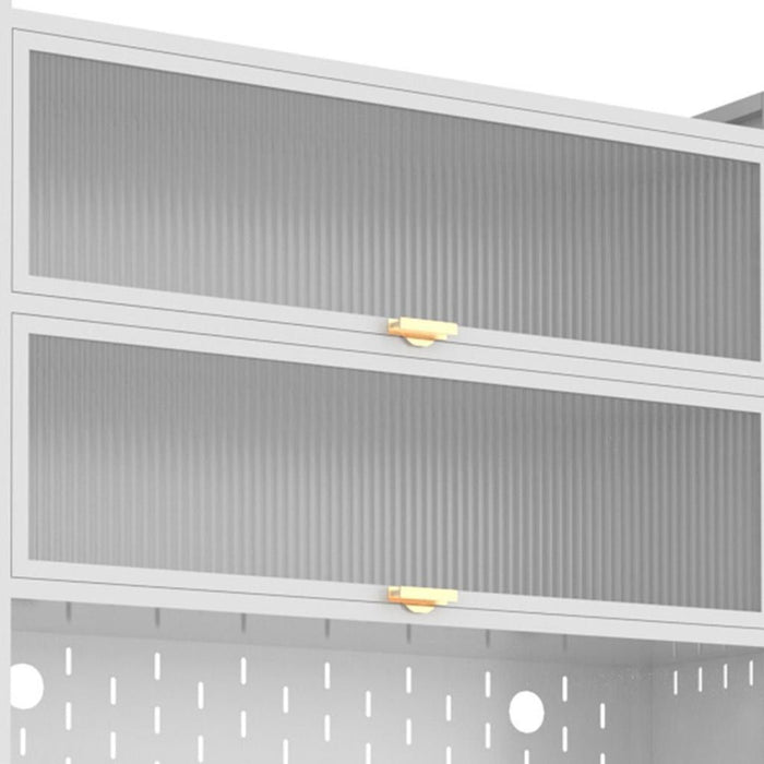73" Stainless Steel Textured Door Dining Hutch With Two Doors - White
