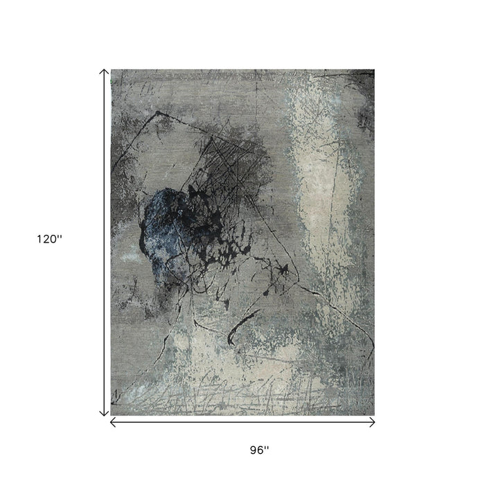 8' X 10' Abstract Hand Knotted Area Rug Wool Material - Blue