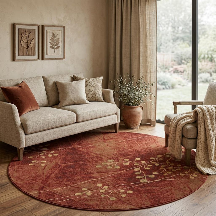 8' Floral Non Skid Round Rug (556101) - Red / Green