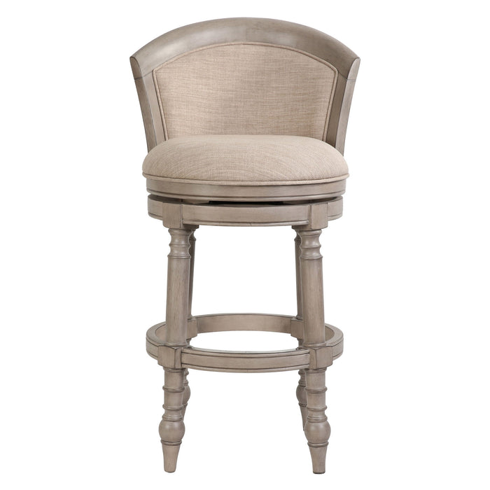 Fabric Faux Leather And Solid Wood Low Back Bar Height Swivel Bar Chair - Beige / Gray