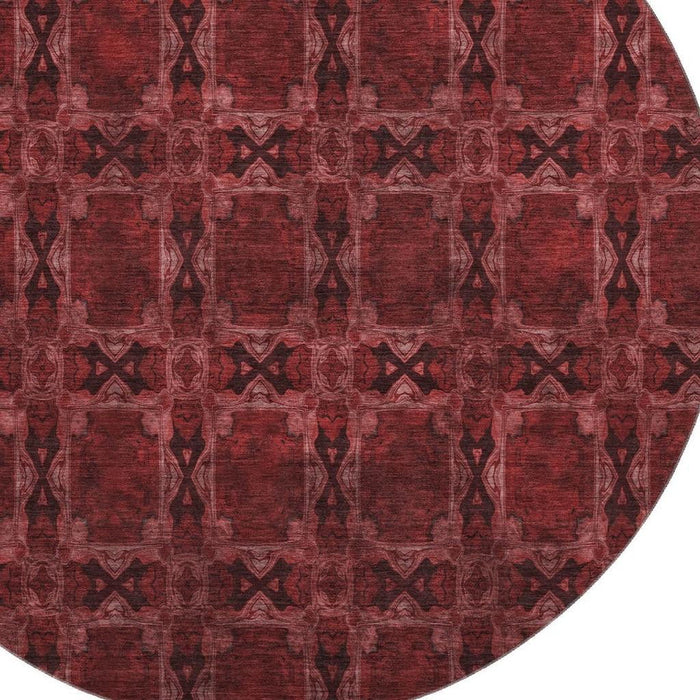 8' Floral Medallion Washable Round Rug With UV Protection (649465) - Burgundy / Red / Gray