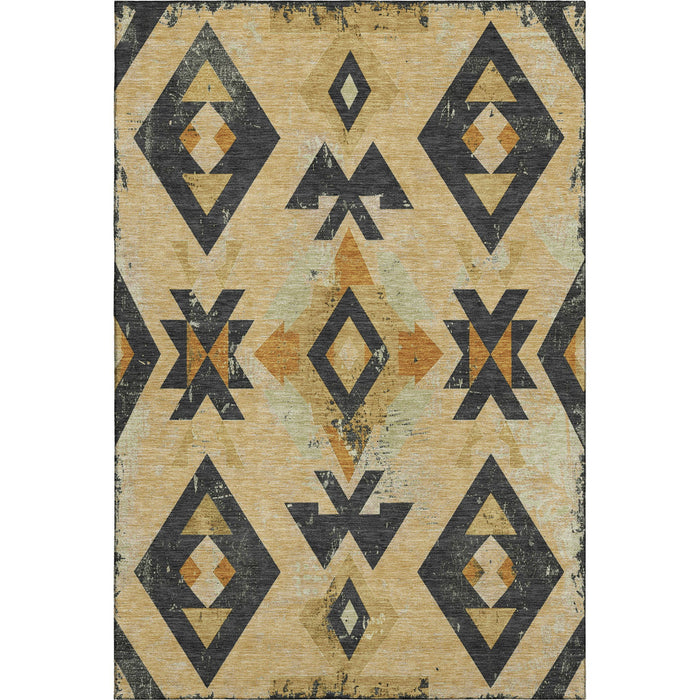 10' X 14' Southwestern Washable Area Rug With UV Protection (706751) - Gold / Charcoal