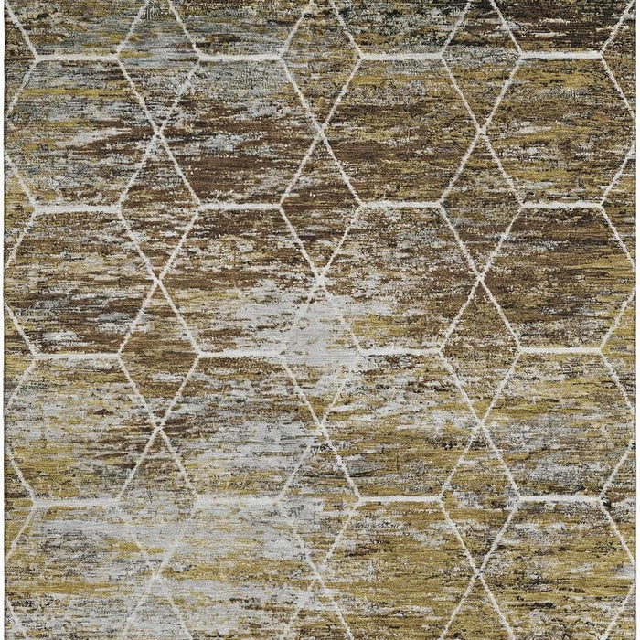 10' X 14' Geometric Washable Area Rug With UV Protection (699178) - Brown / Gold / Ivory