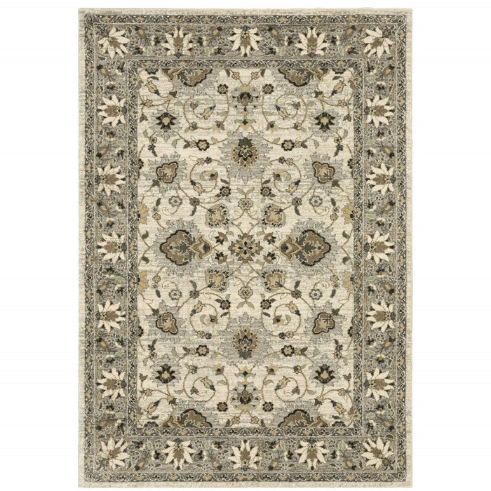 10' x 13' Oriental Power Loom Stain Resistant Area Rug - Beige Gray Brown And Charcoal