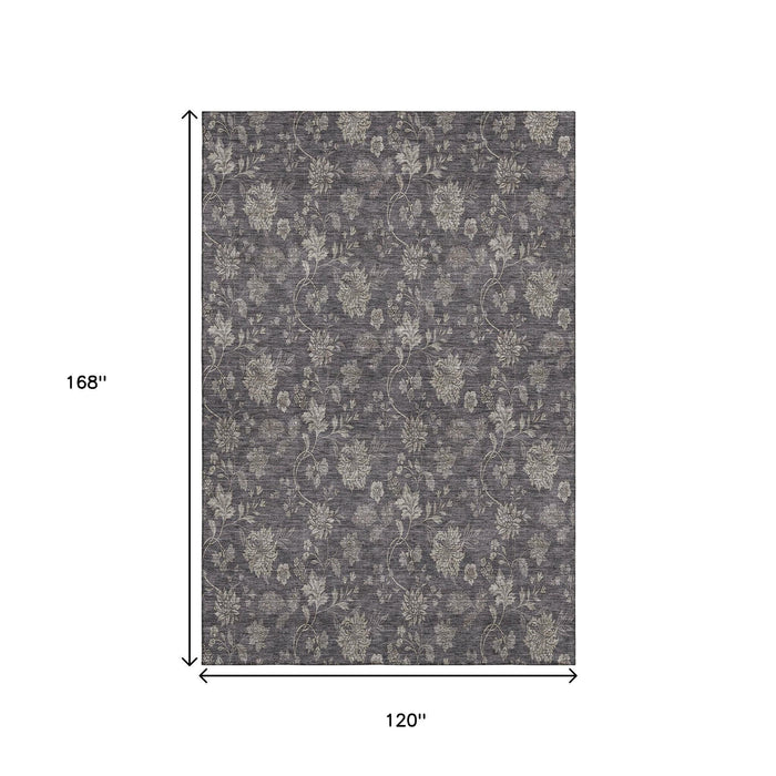 10' X 14' Floral Washable Area Rug With UV Protection (655950) - Taupe / Beige