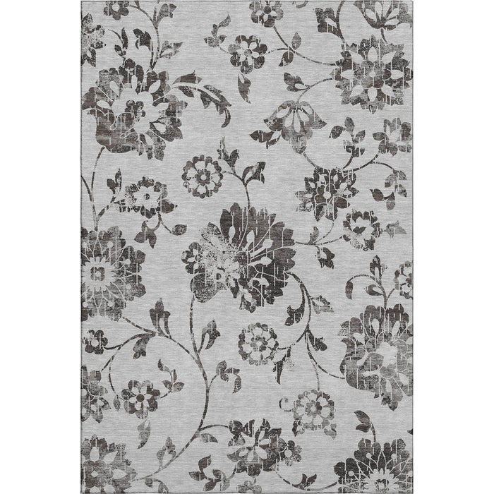 10' X 14' Floral Washable Area Rug With UV Protection (667915) - Gray / Charcoal