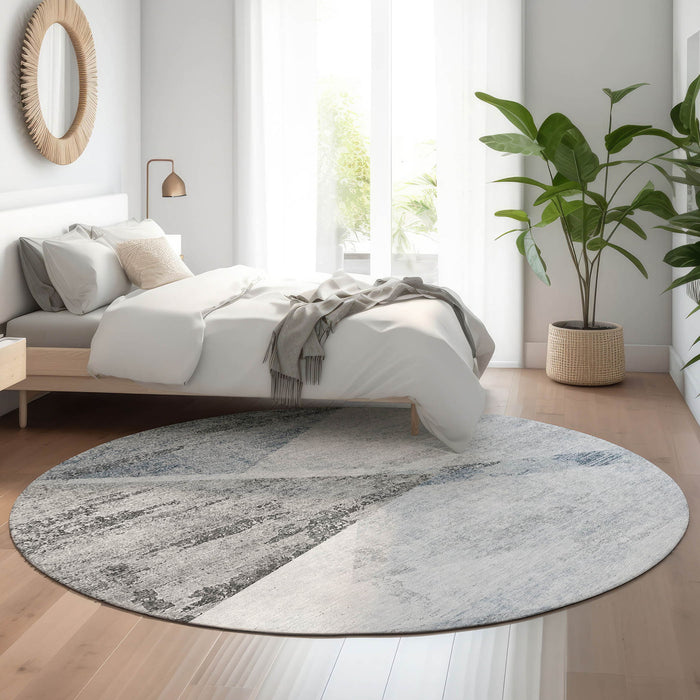 8' Geometric Washable Round Rug With UV Protection - Sky Blue