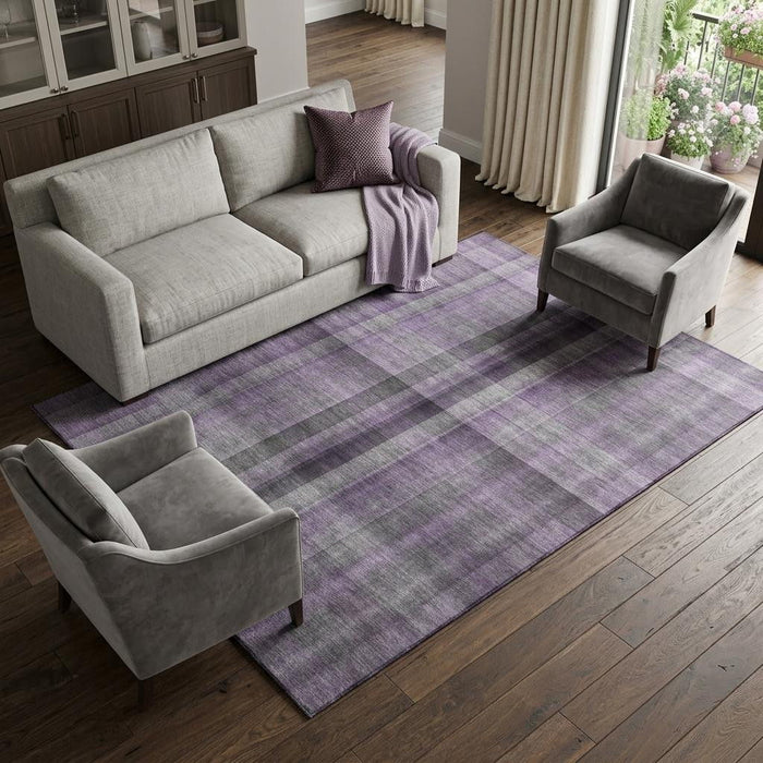 10' X 14' Plaid Washable Area Rug With UV Protection (648514) - Purple / Gray