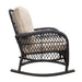 Giga garden rocking chair with all-weather resin wicker, powder-coated metal frame, brown and beige outdoor patio lounge furniture.