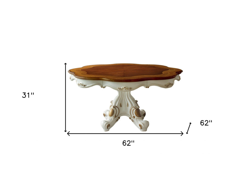 62" Oval Solid Wood Pedestal Base Dining Table - Brown / White