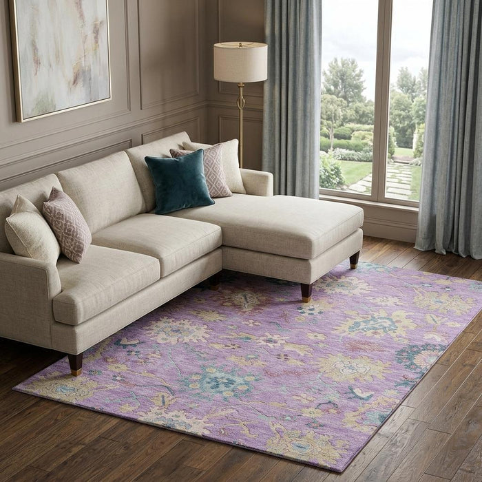 10' X 14' Floral Washable Area Rug With UV Protection (686975) - Purple / Teal / Gold