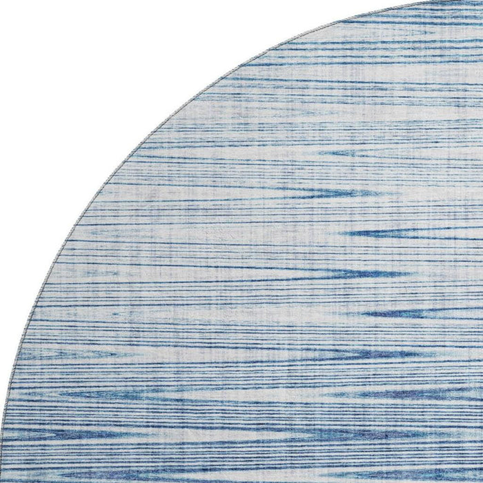 8' Abstract Washable Round Rug Polyester With UV Protection - Blue And Ivory