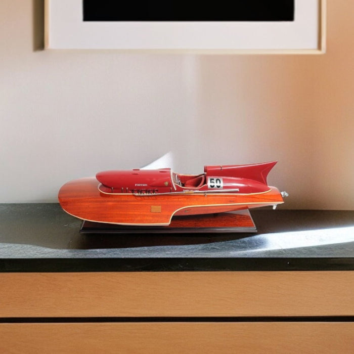 Hand Painted Ferrari Hydroplane Large Model Boat - Brown