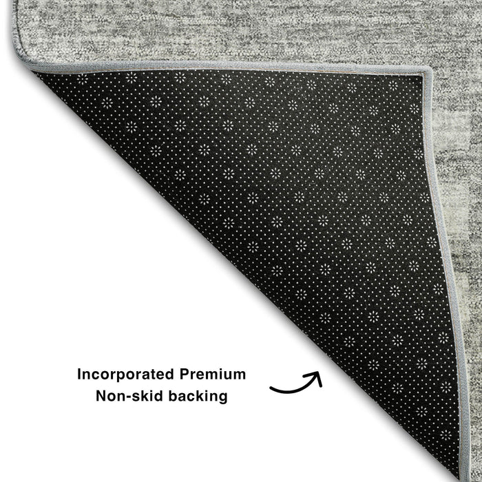 10' X 14' Striped Washable Area Rug With UV Protection (656232) - Silver / Gray