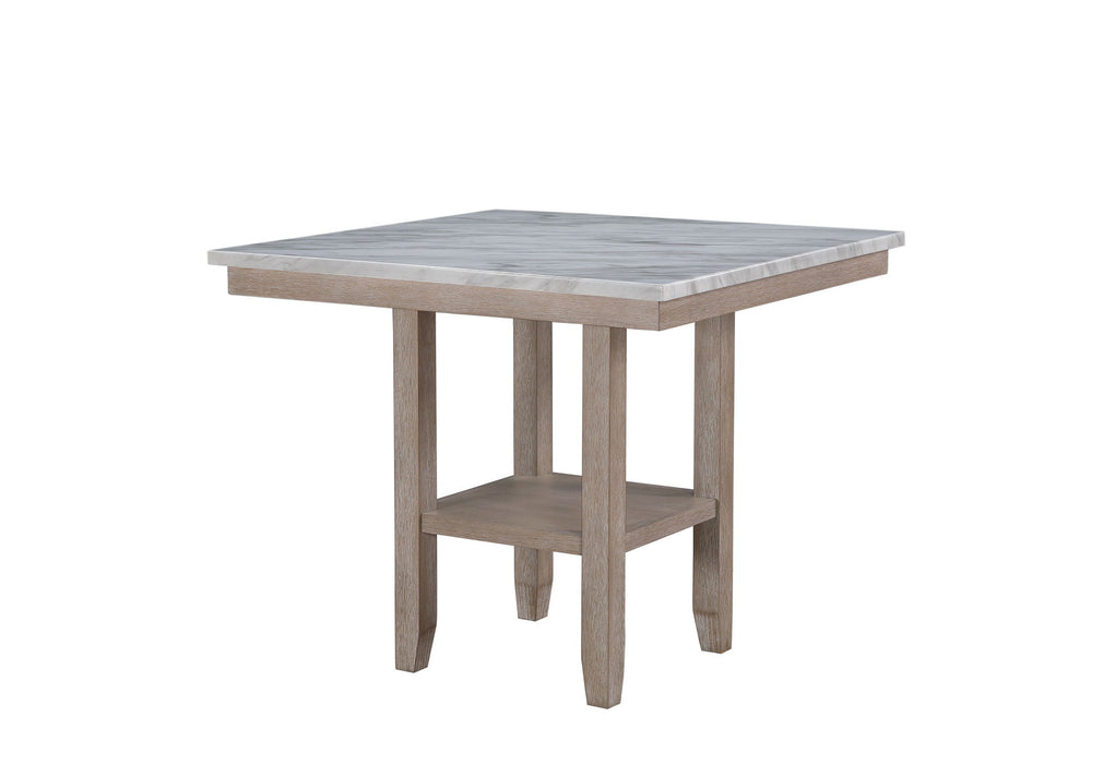 42" Faux Marble And Wood Square Bar Table - White And Natural