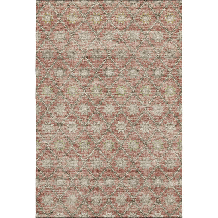 10' X 14' Geometric Washable Area Rug With UV Protection (706049) - Terra Cotta / Beige