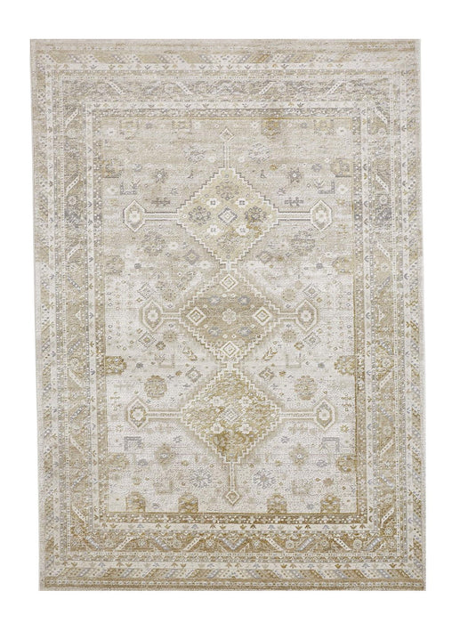 7' x 10' Floral Stain Resistant Area Rug - Gold And Ivory