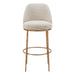 Beige fabric and gold steel bar height swivel chair with a modern design, 28-30 inches tall, ideal for home or bar seating.