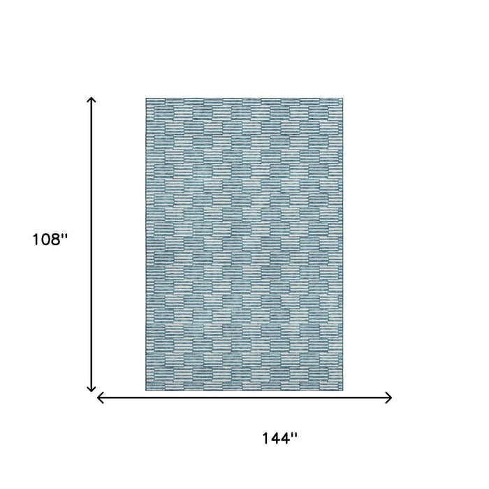 10' X 14' Abstract Geometric Washable Area Rug With UV Protection (673019) - Teal / Beige