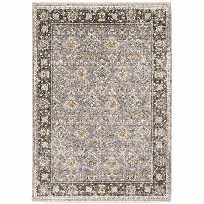 6' x 9' Oriental Power Loom Stain Resistant Area Rug With Fringe - Gray And Blue