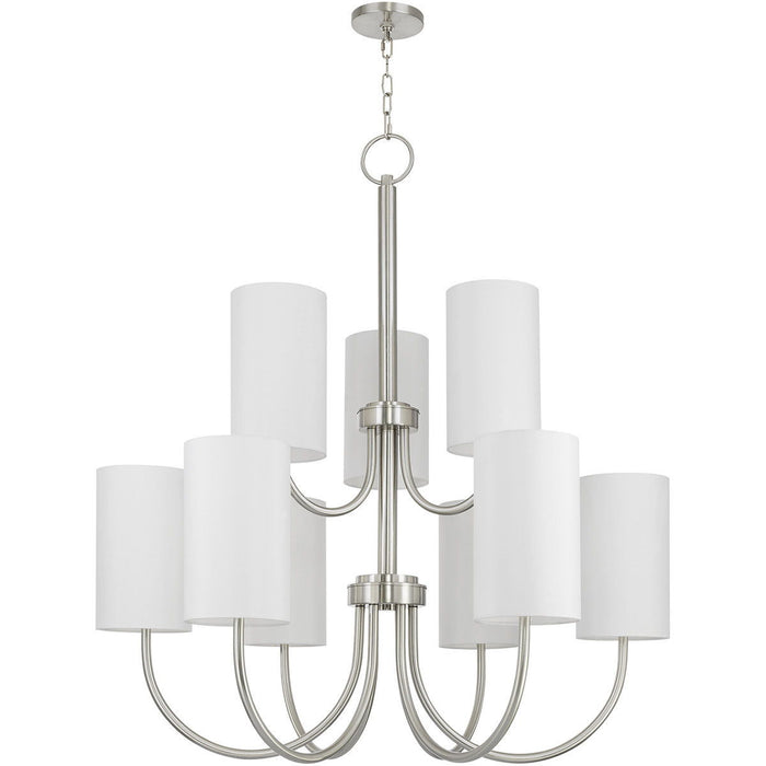 49-inch nine-light metal chandelier with shades, nickel finish, and dimmable features by HomeRoots.
