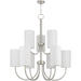 49-inch nine-light metal chandelier with shades, nickel finish, and dimmable features by HomeRoots.
