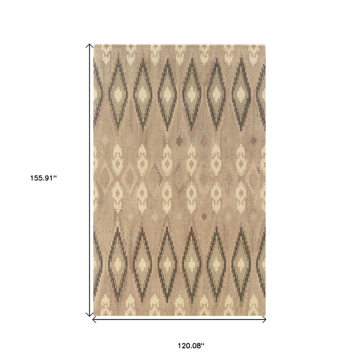 10' X 13' Wool Abstract Hand Tufted Area Rug - Beige / Ivory