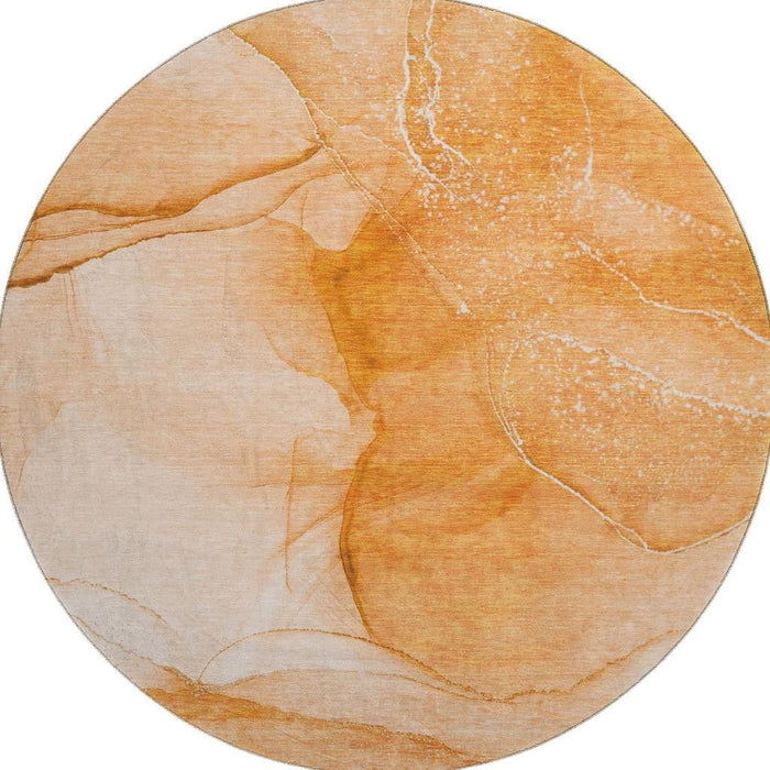 8' Abstract Washable Round Rug With UV Protection (646867) - Orange / Ivory