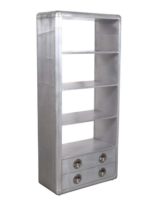 Four Tier Bookcase With Two Drawers - Silver