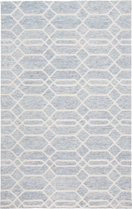 9' x 12' Wool Geometric Tufted Handmade Stain Resistant Area Rug - Blue And Ivory
