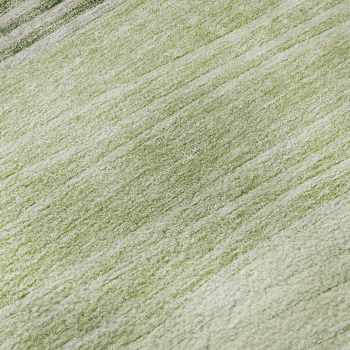 10' X 14' Striped Washable Area Rug With UV Protection - Artichoke Green And Taupe